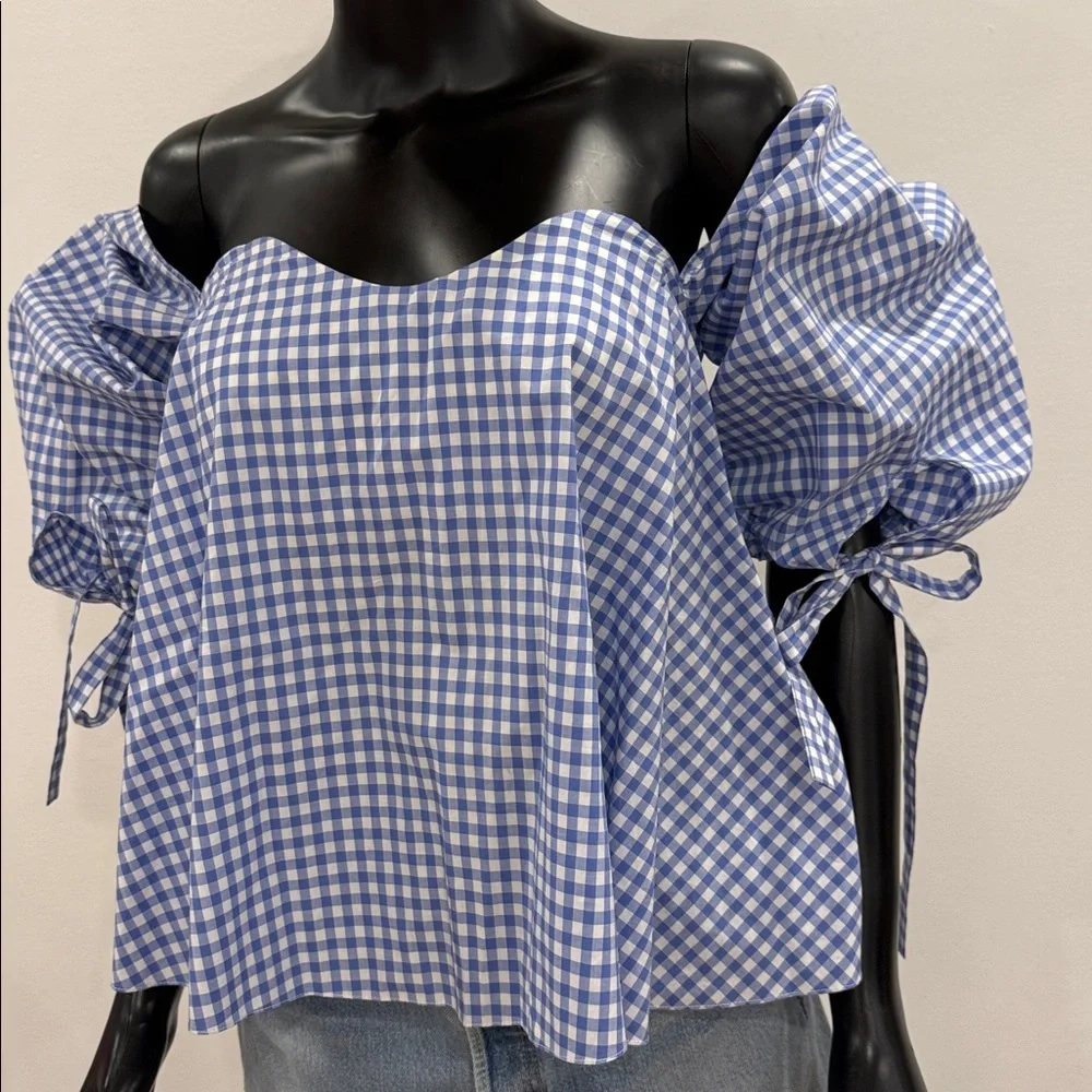 Caroline Constas Gingham Corset Off-Shoulder Top S Bergdorf Goodman Never Worn - Picture 2 of 12